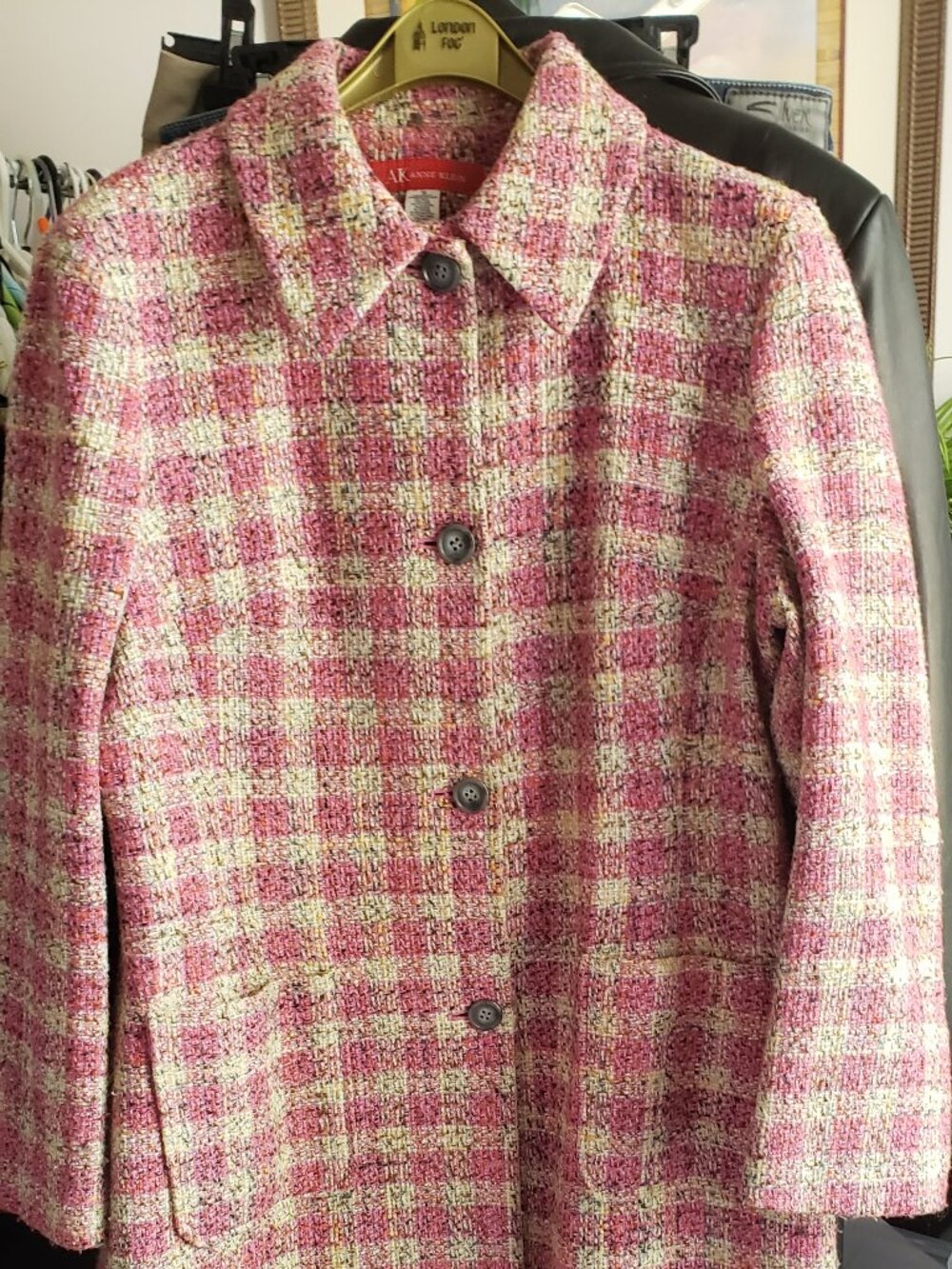 Wool Blend Anne Klein Pink Plaid Coat Size 16
